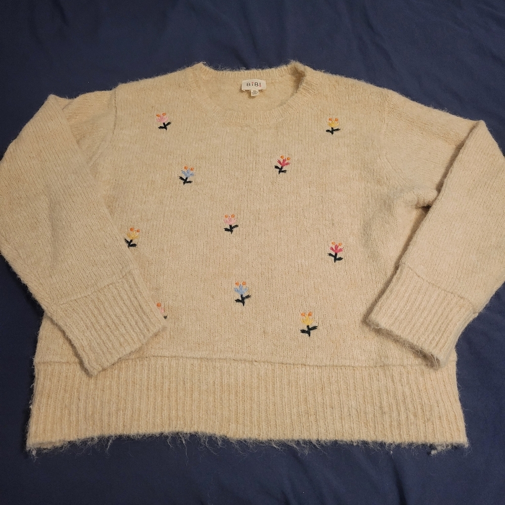 Bibi Wool Blend Womens Flower Sweater Size XL